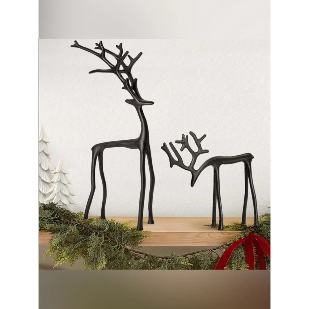 Black Metal Reindeer Christmas Holiday Figurines - Decorative Set NWT NIB